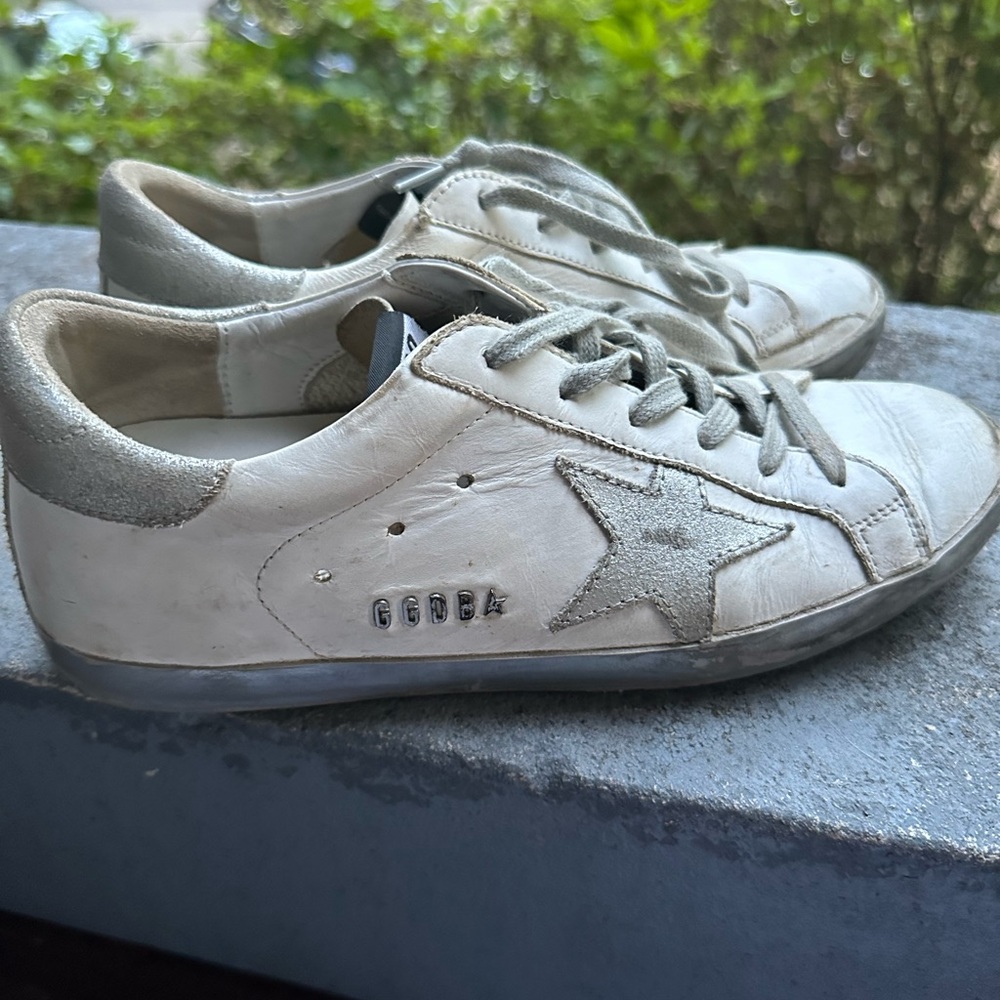Golden goose superstar white and silver